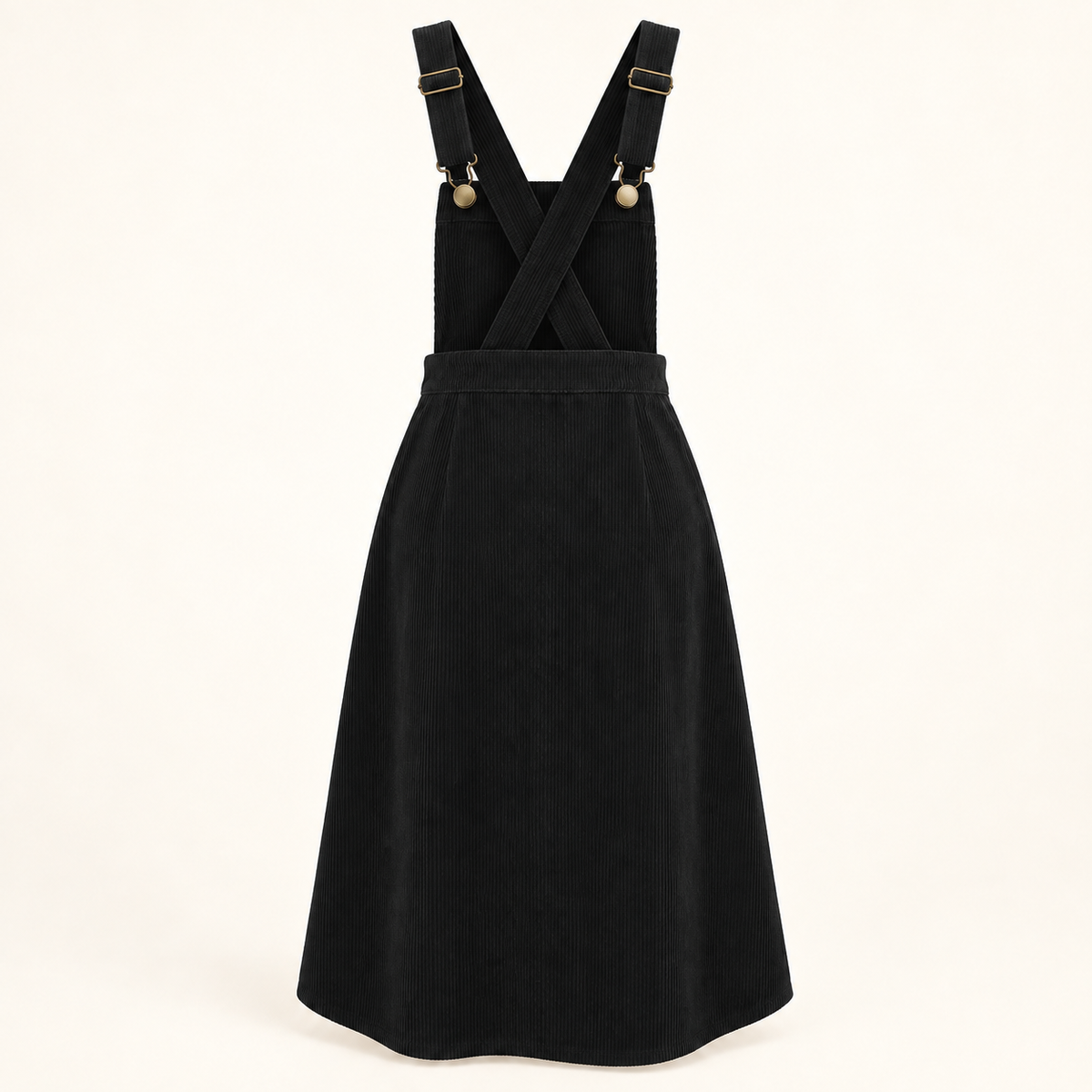Lunar black corduroy bib skirt, back view