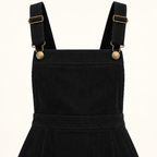 Lunar black corduroy bib skirt strap and texture detail