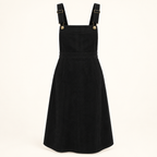 Lunar black corduroy bib skirt, front view
