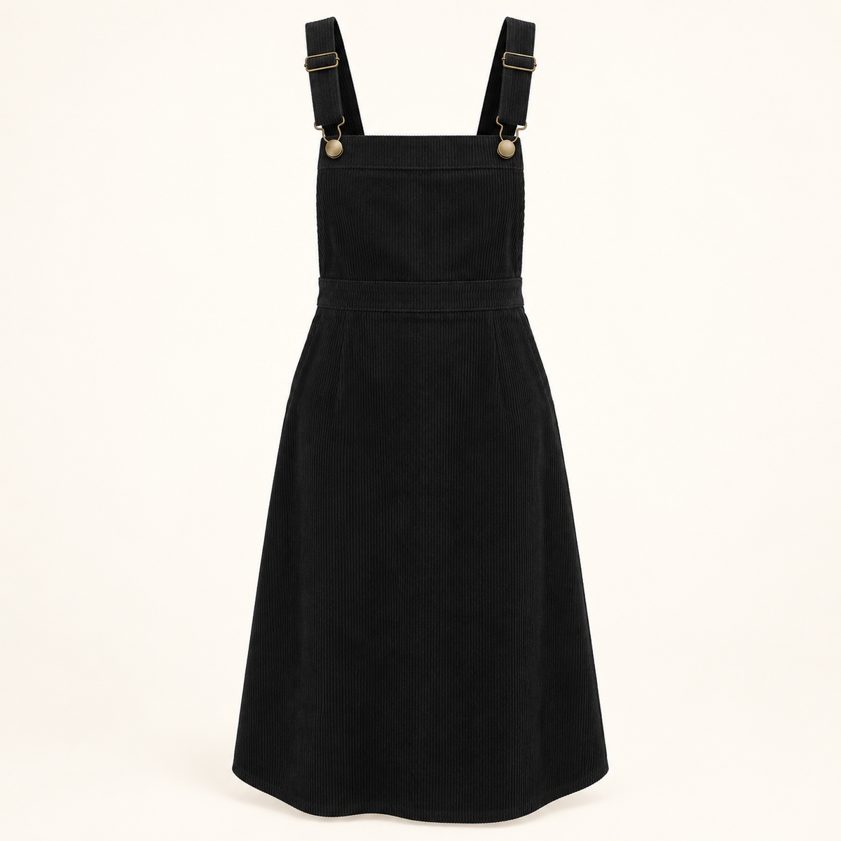 Lunar black corduroy bib skirt, front view
