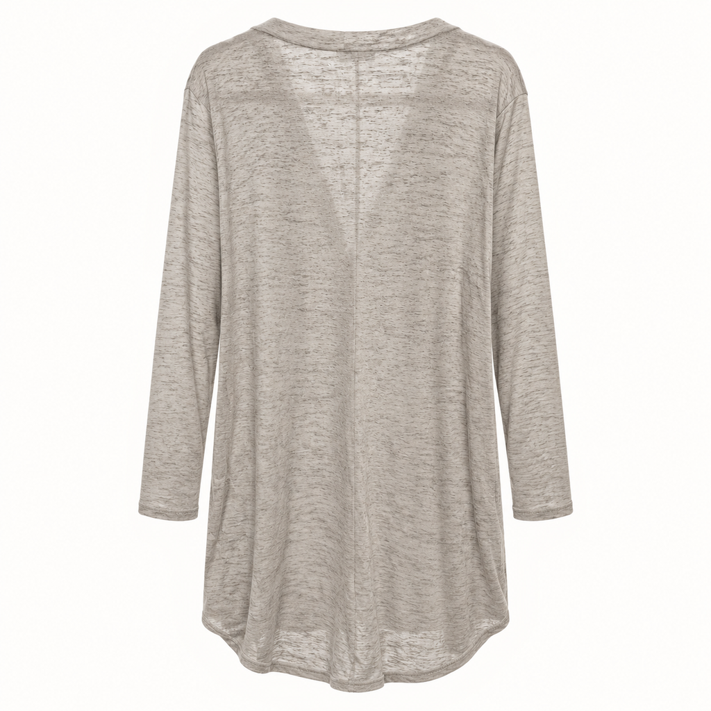 Maci taupe lightweight longline cardigan back view