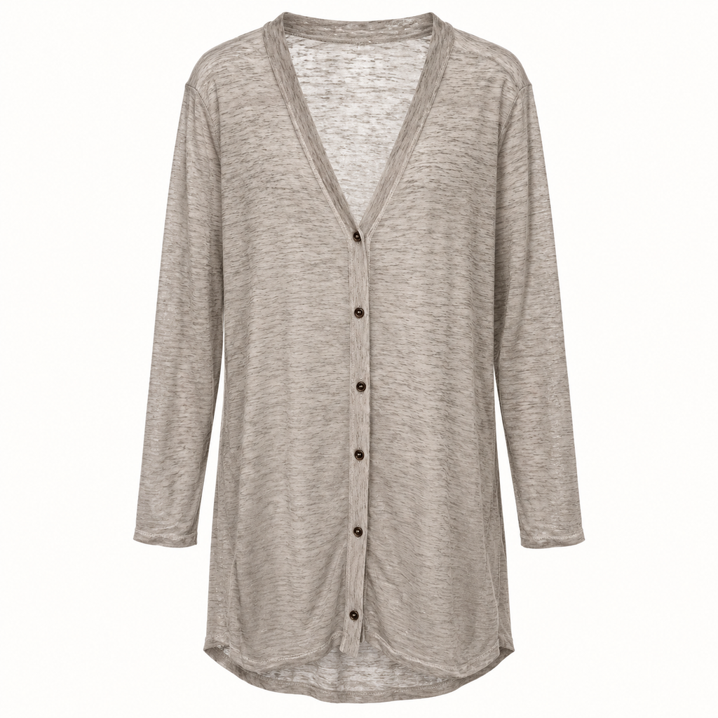Maci taupe lightweight longline cardigan front view