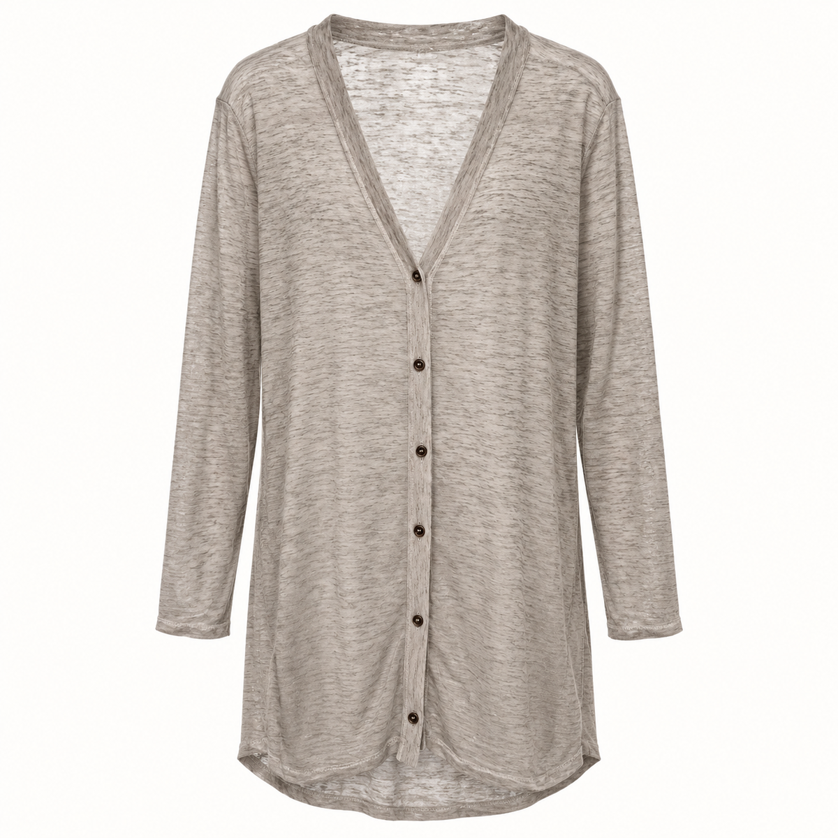 Maci taupe lightweight longline cardigan front view