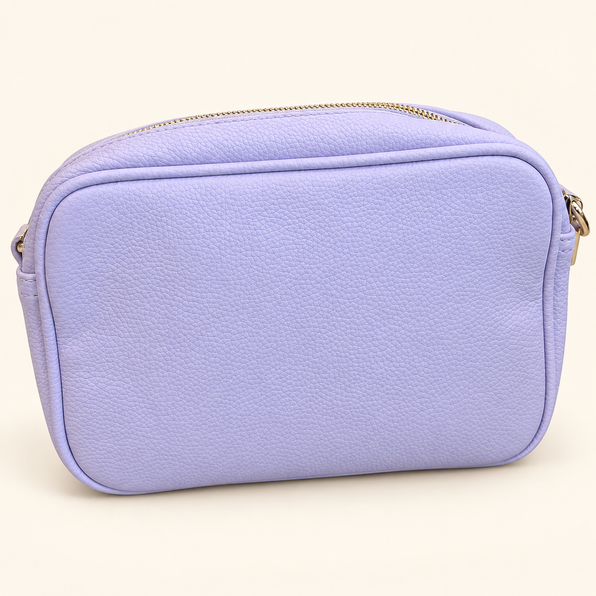 Maisie crossbody bag in Lilac, front view with pebble-textured finish