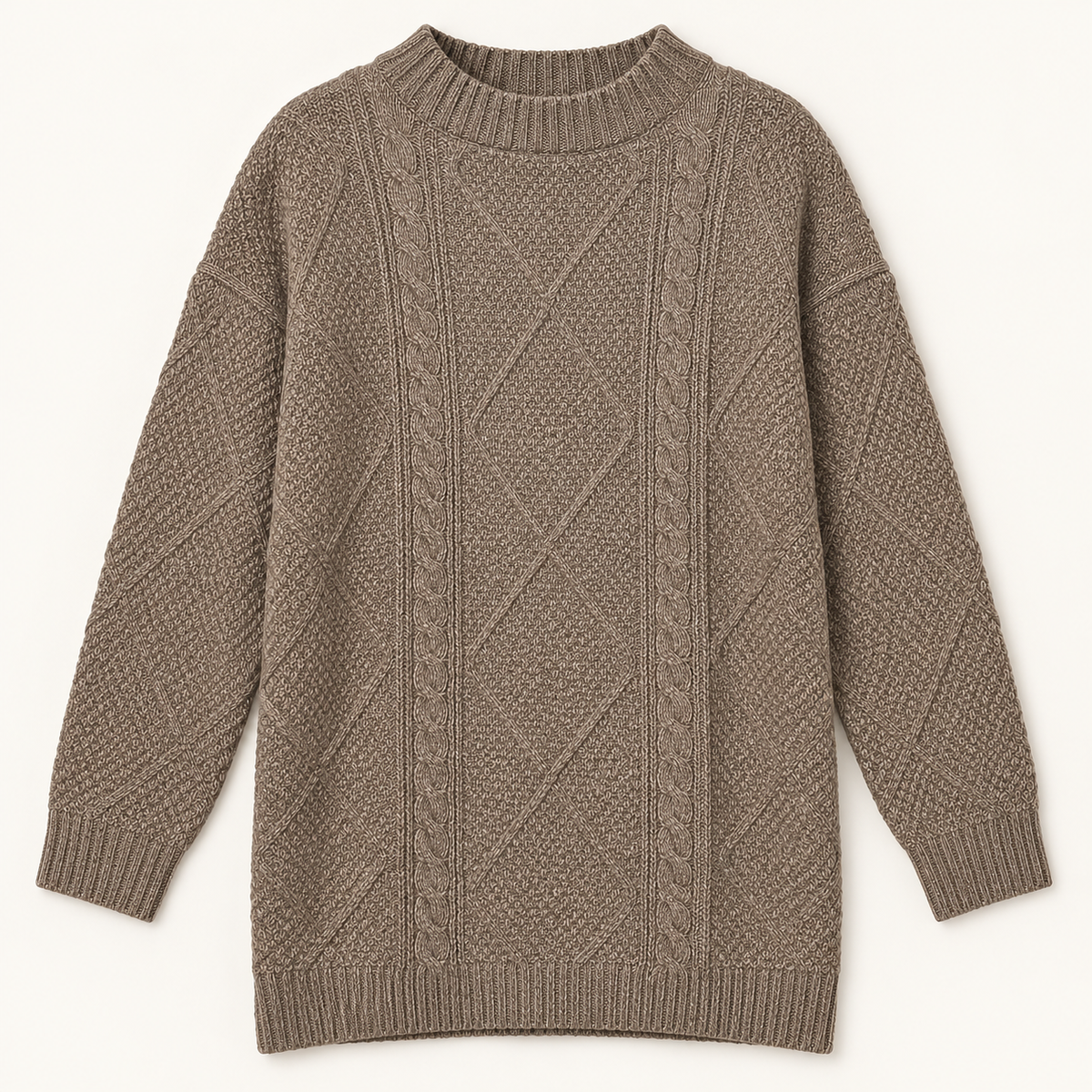 Oak taupe-brown cable-knit sweater