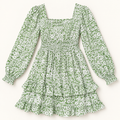Ophelia sage green and ivory floral dress with square neckline, front view