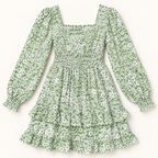 Ophelia sage green and ivory floral dress with square neckline, front view