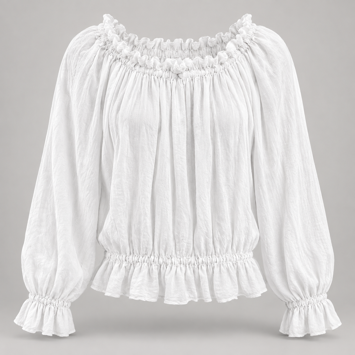 Paris white crinkle-textured ruffle blouse front view