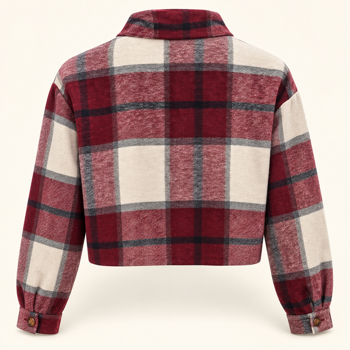 Roux cropped flannel jacket in red plaid back view