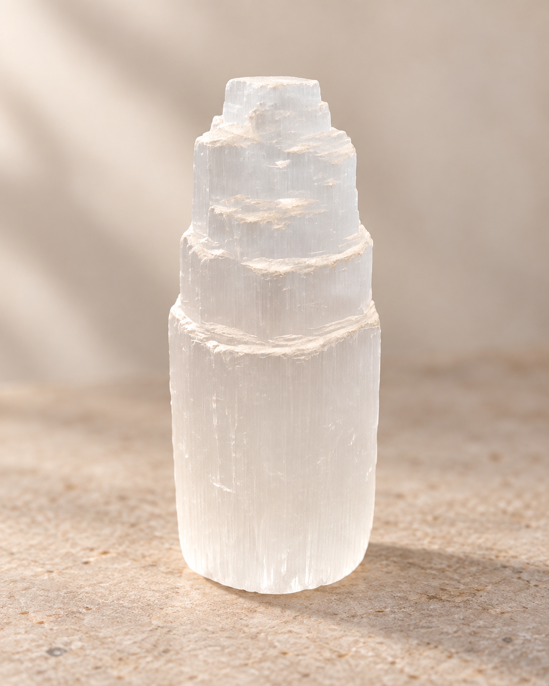 Selenite mini tower with stepped layered shape