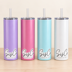 SisCo large tumblers in purple, pink, blue, and white