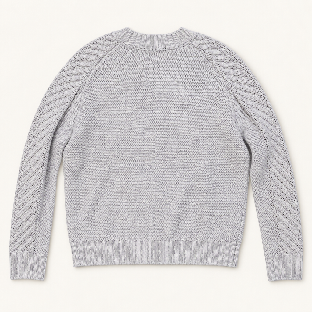 Sparrow pale gray cable knit sweater back view