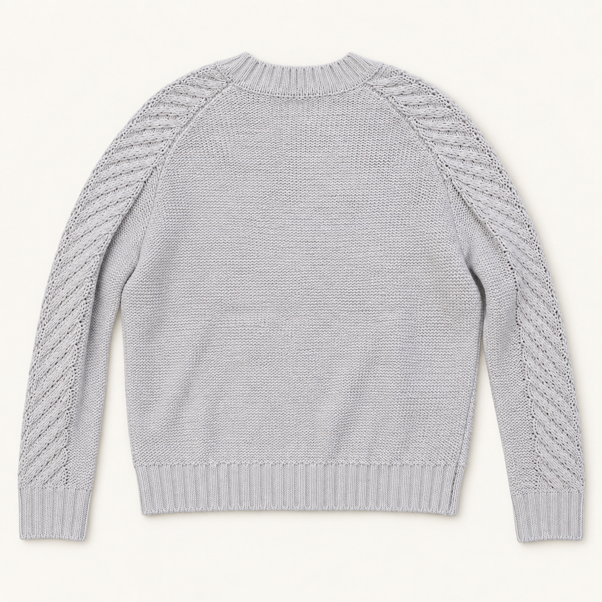Sparrow pale gray cable knit sweater back view