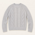 Sparrow pale gray cable knit sweater front view