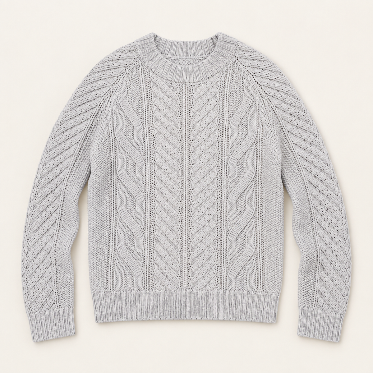 Sparrow pale gray cable knit sweater front view