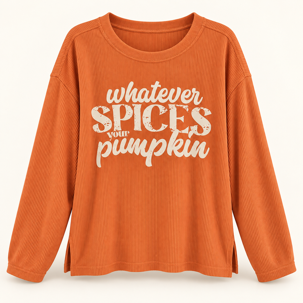 Spice burnt orange ribbed whatever spices your pumpkin long sleeve top front view