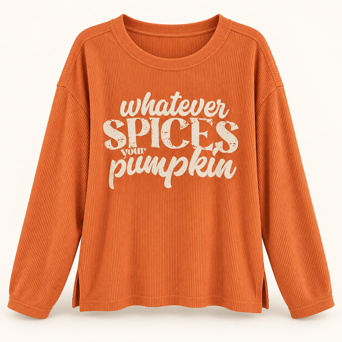 Spice burnt orange ribbed whatever spices your pumpkin long sleeve top front view