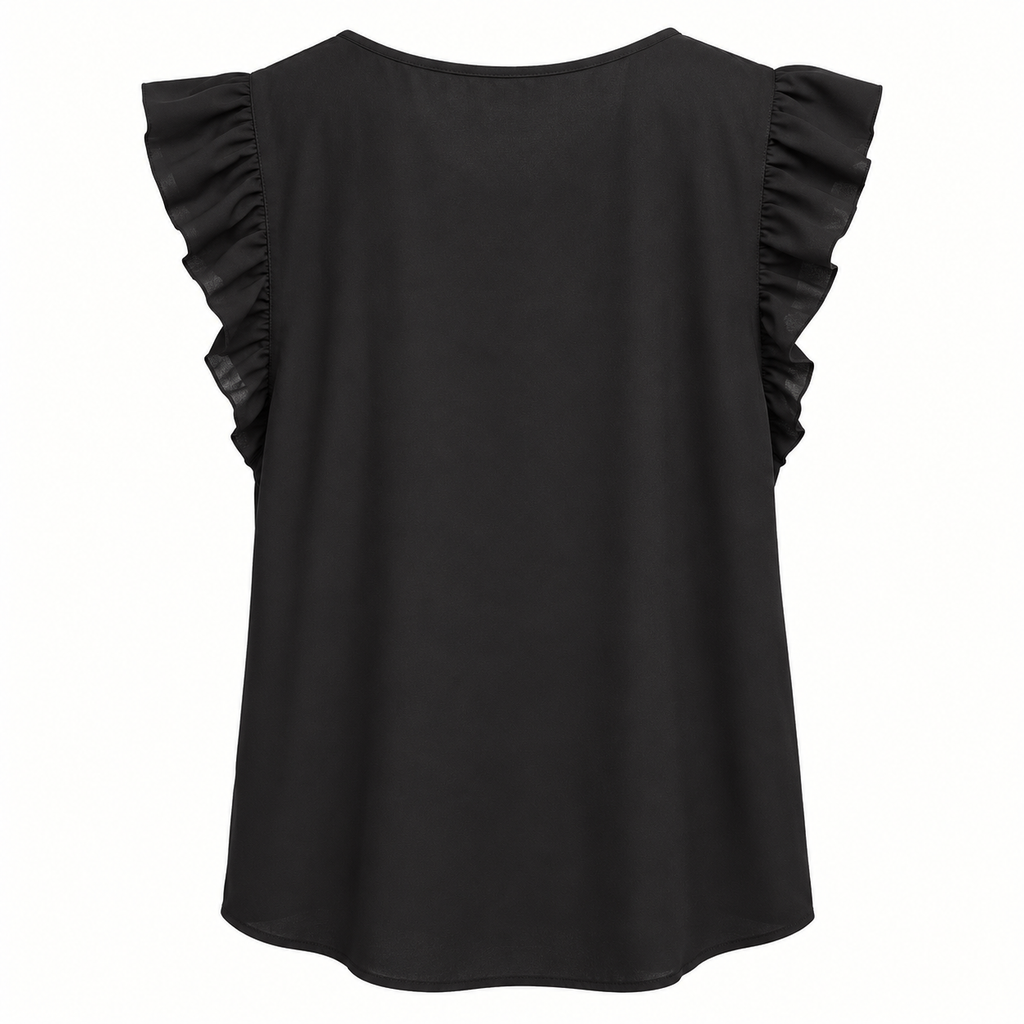Stella black flutter-sleeve top back view