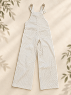 White Striped Bibs ivory pinstripe overalls back view