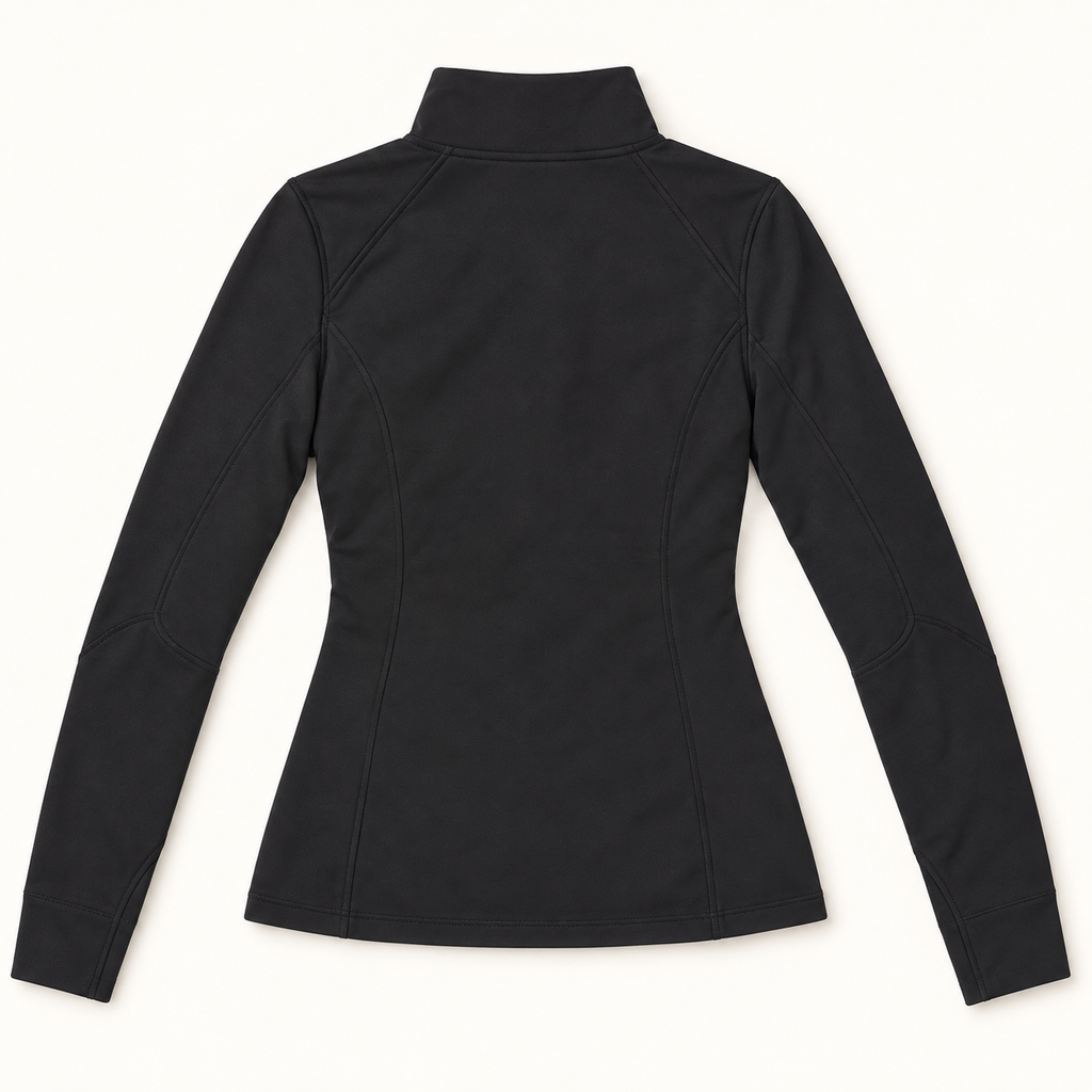 Black fitted athletic jacket, style WT16, back view