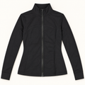 Black fitted full-zip athletic jacket, style WT16, front view