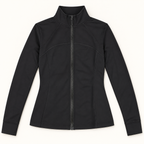 Black fitted full-zip athletic jacket, style WT16, front view
